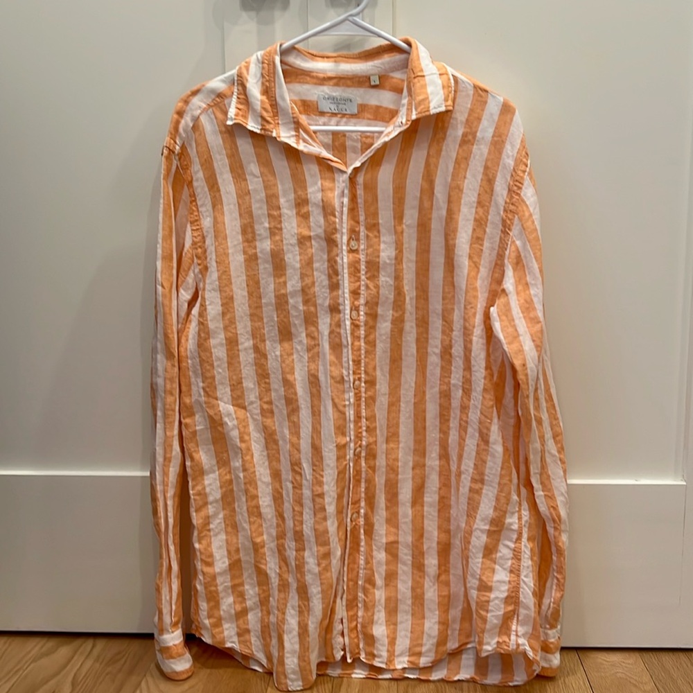 Xacus Orange and White Striped Casual Button Down Shirt